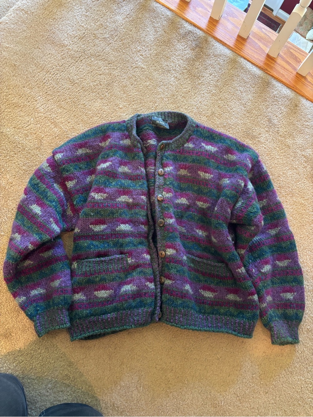 Vintage Lost Horizons Cardigan Sweater Hand Knit 100% Himalayan Wool Nepal Boho